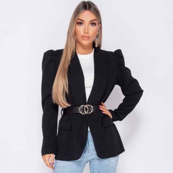 Passion LyLy Jackets & Blazers - LAST 1 Black Long Puff Sleeve Belted Blazer Jacket